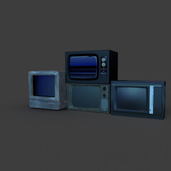 3d illustration of an old stacked television with a green screen