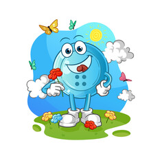 shirt button pick flowers in spring. character vector