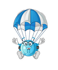 shirt button skydiving character. cartoon mascot vector