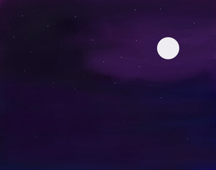 Naklejka na ściany i meble Beautiful evening sky illustration. Evening sky background. Christmas background. Night illustration. Moonlight illustration. Moon, stars and background.