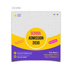 School admission social media post template. Junior and senior high school promotion banner