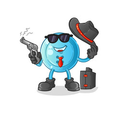 shirt button mafia with gun character. cartoon mascot vector
