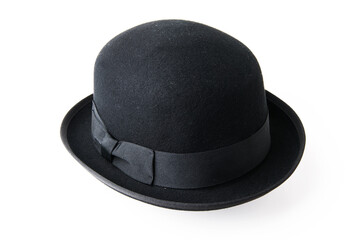 Felt bowler hat on a white background.