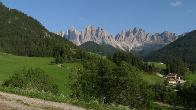 Panorama of Santa Maddalena village and The Dolomites, Italy