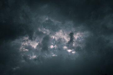 Thunderstorm dark black color clouds, heavy downpour