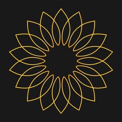 Golden Decorative Flower on Black Gray Background