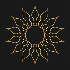Golden Decorative Flower on Black Gray Background