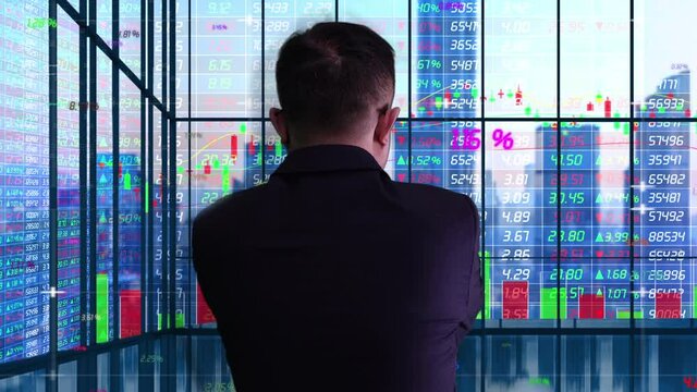 Business and financial people thinking about life in the securities trading hall