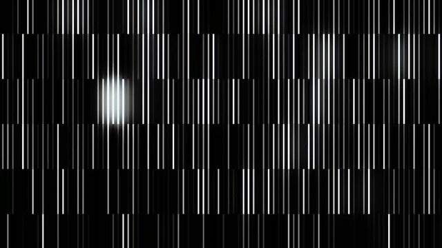 Abstract background with moving neon monochrome lines on black background. Motion. Hypnotic white and black vertical neonlight strings flashing fast, seamless loop.