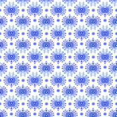 Watercolor blue patterns in Gzhel style geometric seamless pattern 01
