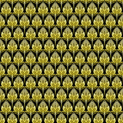 Watercolor yellow on the black background seamless pattern 01