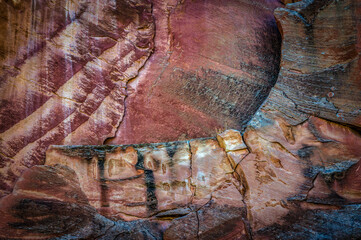 Closeup of an interesting rock wall in Capitol Reef National Park in Utah