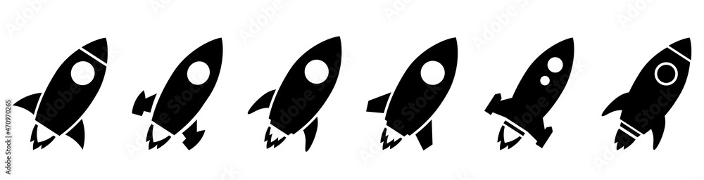 Poster rocket simple icon. spaceship launch vector icon set.