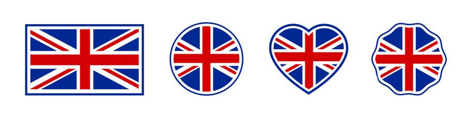 British flag set. United Kingdom and Great Britain national symbol. Vector illustration.