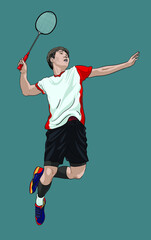 Drawing badminton athlete, sport collection art.illustration, vector