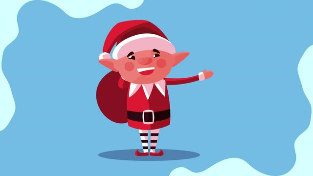 merry christmas animation with elf lifting bag