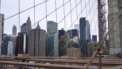 On the Brooklyn bridge. View to downtown.
