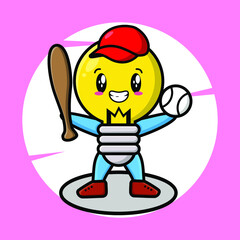 Cartoon lamp mascot playing baseball in cute stylish design for t-shirt, sticker, and logo elements