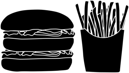 ダブルハンバーガーとポテトのシルエット素材