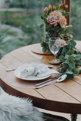 close-up plate and napkin on dining table