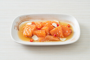 fresh salmon raw marinated shoyu or salmon pickled soy sauce