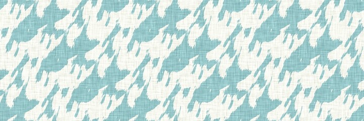 Aegean teal mottled border strip linen texture background. Summer coastal living style home decor fabric effect. Sea green wash grunge edge material. Decorative textile seamless pattern banner. 