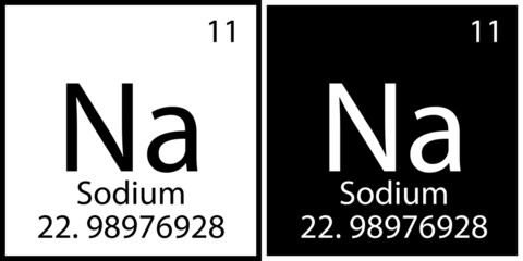 Sodium sign. Periodic symbol. Chemical element. Black and white. Mendeleev table. Vector illustration. Stock image. 