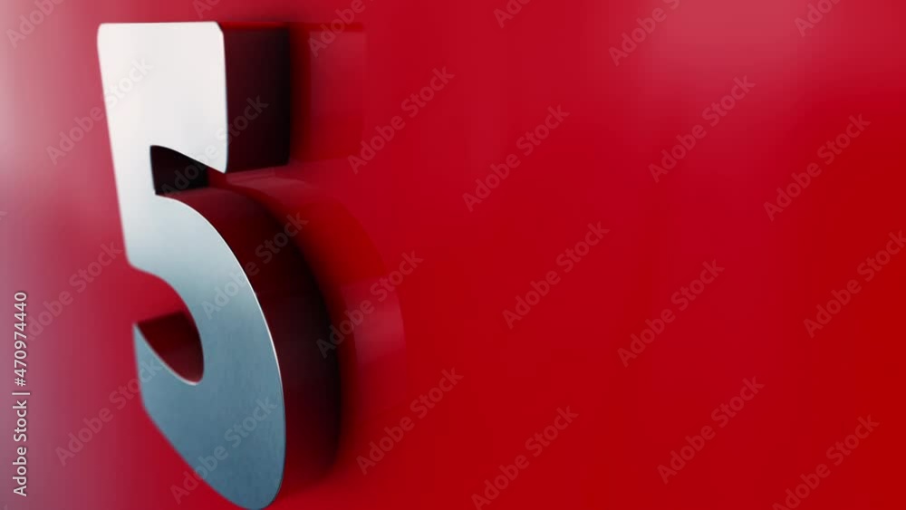 Poster chrome text word flying of countdown ten seconds animation effect on red background. countdown 10 se