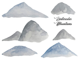 Watercolor blue snow mountain isolated on white. Nature, ecology, eco illustration