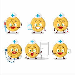 Doctor profession emoticon with dalgona candy moon cartoon character