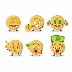 Dalgona candy moon cartoon character with cute emoticon bring money