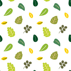 Seamless Pattern with Leaf Art Design on White Background