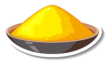Yellow powder colour in a bowl on white background