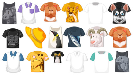 Set of different shirts and accessories with animal patterns