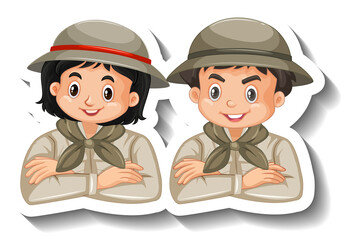 Couple kids wear safari outfit cartoon character sticker