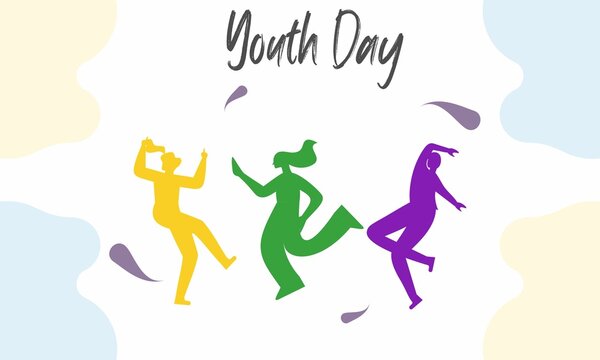 International youth day, jumping people silhouettes