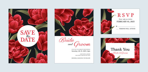 Beautiful Tulip flower background template. Vector set of floral element for wedding invitations, greeting card, envelope, voucher, brochures and banners design.