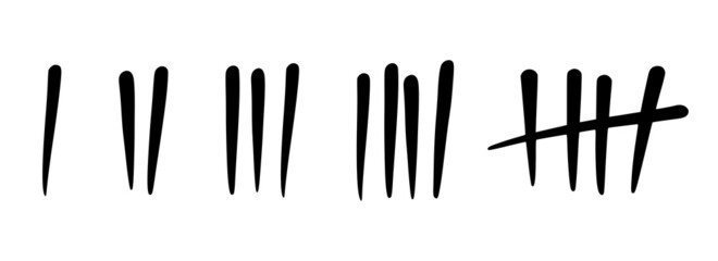 Tally marks to count days in prison. Tally marks for math lessons isolated on white background. Vector illustration