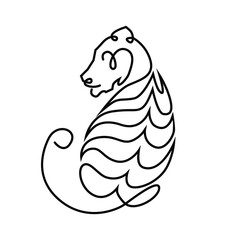 Black and white tiger logo in one line - a symbol of the 2022 year.