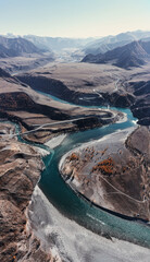 Beautiful autumn mountains valley, Confluence of the Chuya and Katun rivers in Altai mountains....