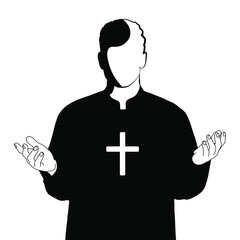 Priest with cross on white background. Vector illustration