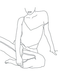 Sensual Linear Minimalistic Female Figure In Underwear. Abstract Vector Illustration Of The Woman Body. Design Idea For Tattoo, Card, Poster, Logo. Trendy Drawing For Underwear Magazine And Promotion
