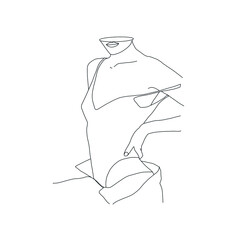 Sensual Linear Minimalistic Female Figure In Underwear. Abstract Vector Illustration Of The Woman Body. Design Idea For Tattoo, Card, Poster, Logo. Trendy Drawing For Underwear Magazine And Promotion
