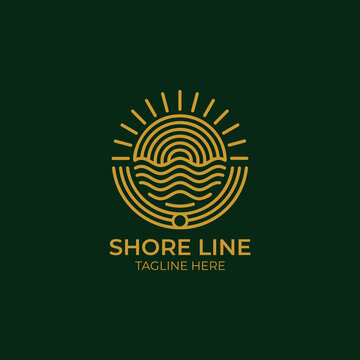 Sun Burst And Shoreline Line Logo Illustration