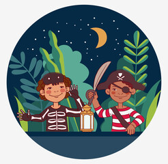 Naklejka premium Cute kids in carnival costumes. Vector illustration