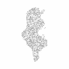 Obraz premium Abstract dotted black and white halftone effect vector map of Tunisia. Country map digital dotted design vector illustration.