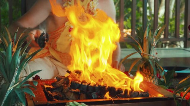 Flowers and fruits for offering at the Yagya fire ceremony hindu