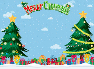 Merry Christmas background template with Christmas tree