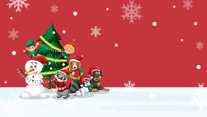 Christmas banner template with Snowman and animal friends