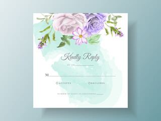 Elegant flower and leaves watercolor wedding invitation template